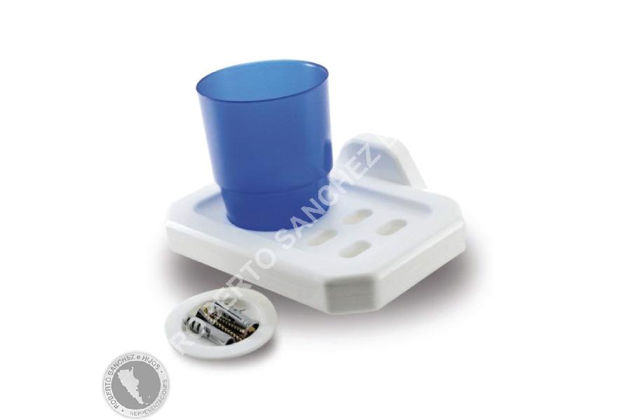 PORTA CEPILLO PLASTICO COLOR BLANCO (INCLUYE VASO Y TORNILLOS DE FIJACION) (CAJA X 60 UNIDADES)