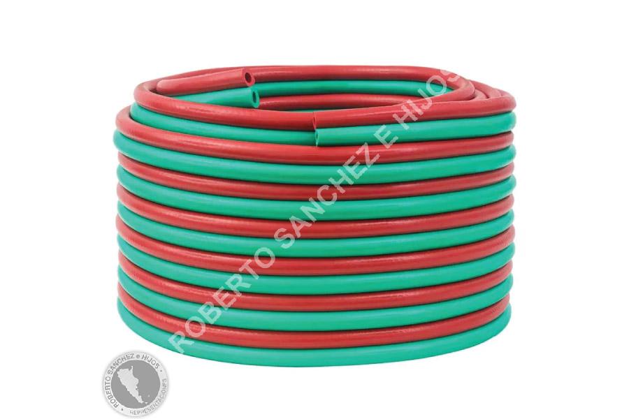 MANGUERA SOLDADURA 8/8 MM. COLOR ROJO & VERDE / DUAL (ROLLO X 50 MTS)(PRECIO X METRO)