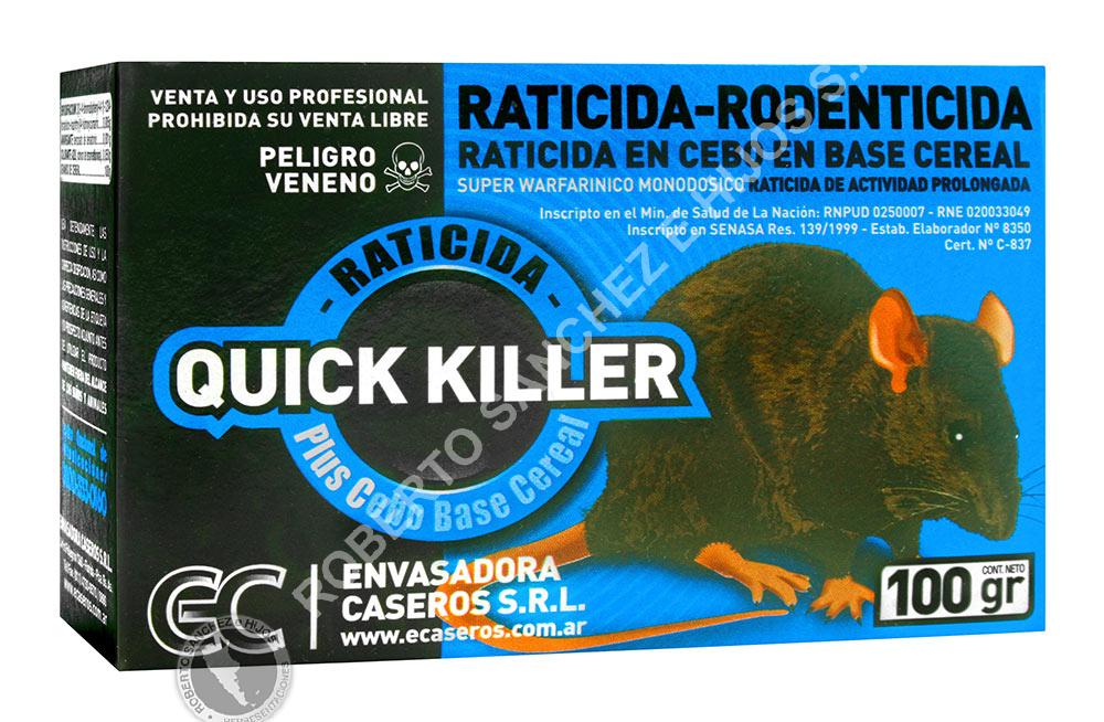 RATICIDA EN GRANO SUPER QUICK KILLER C A BASE DE BROMADIOLONE ESTUCHE X 100 GRS.(CAJA X 40 UNID)