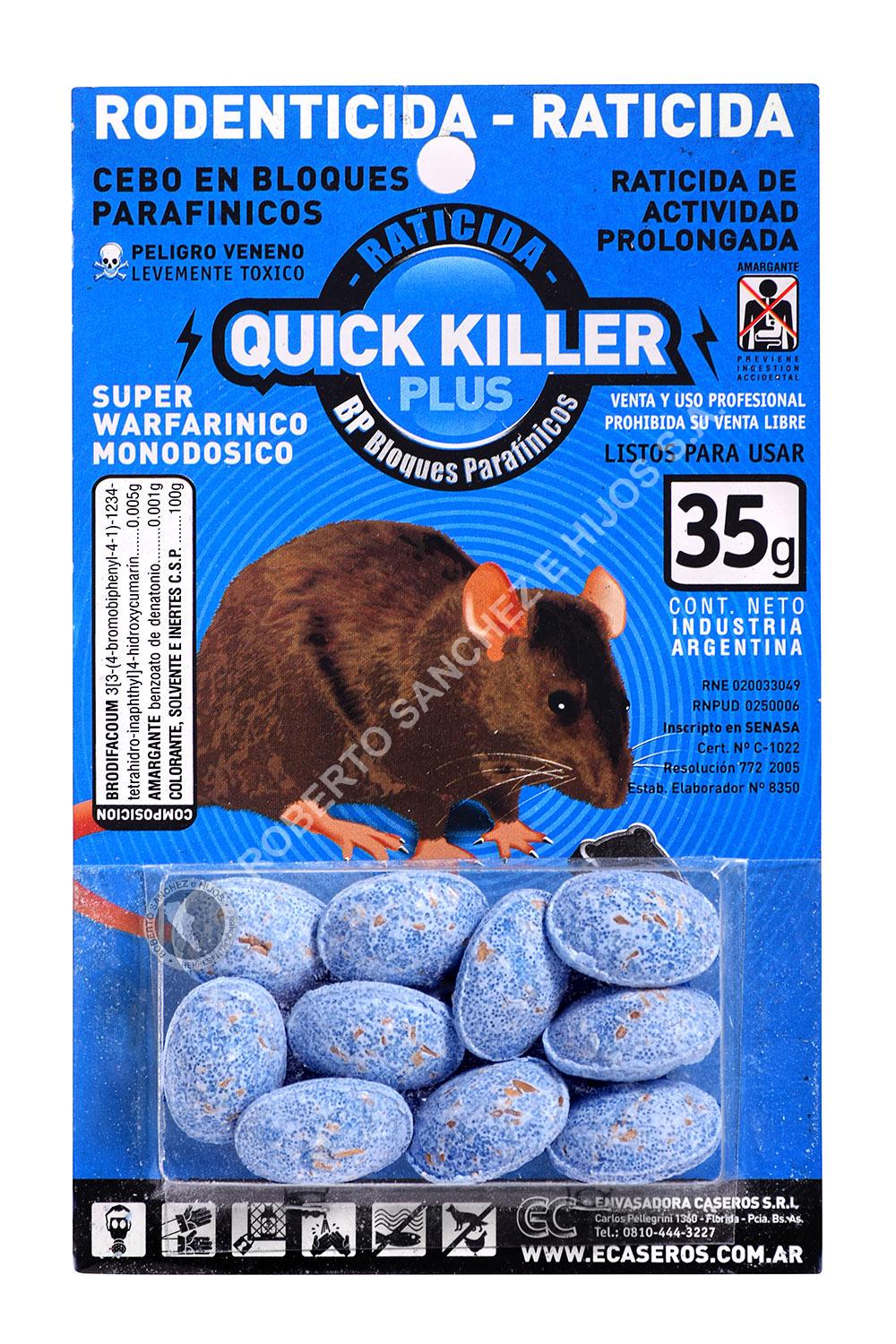 RATICIDA EN BLOQUE QUICK KILLER PLUS BP BLISTER 35 GRS. (BLOQUE DE 5 GRS) (CAJA X 48 BLISTERS)