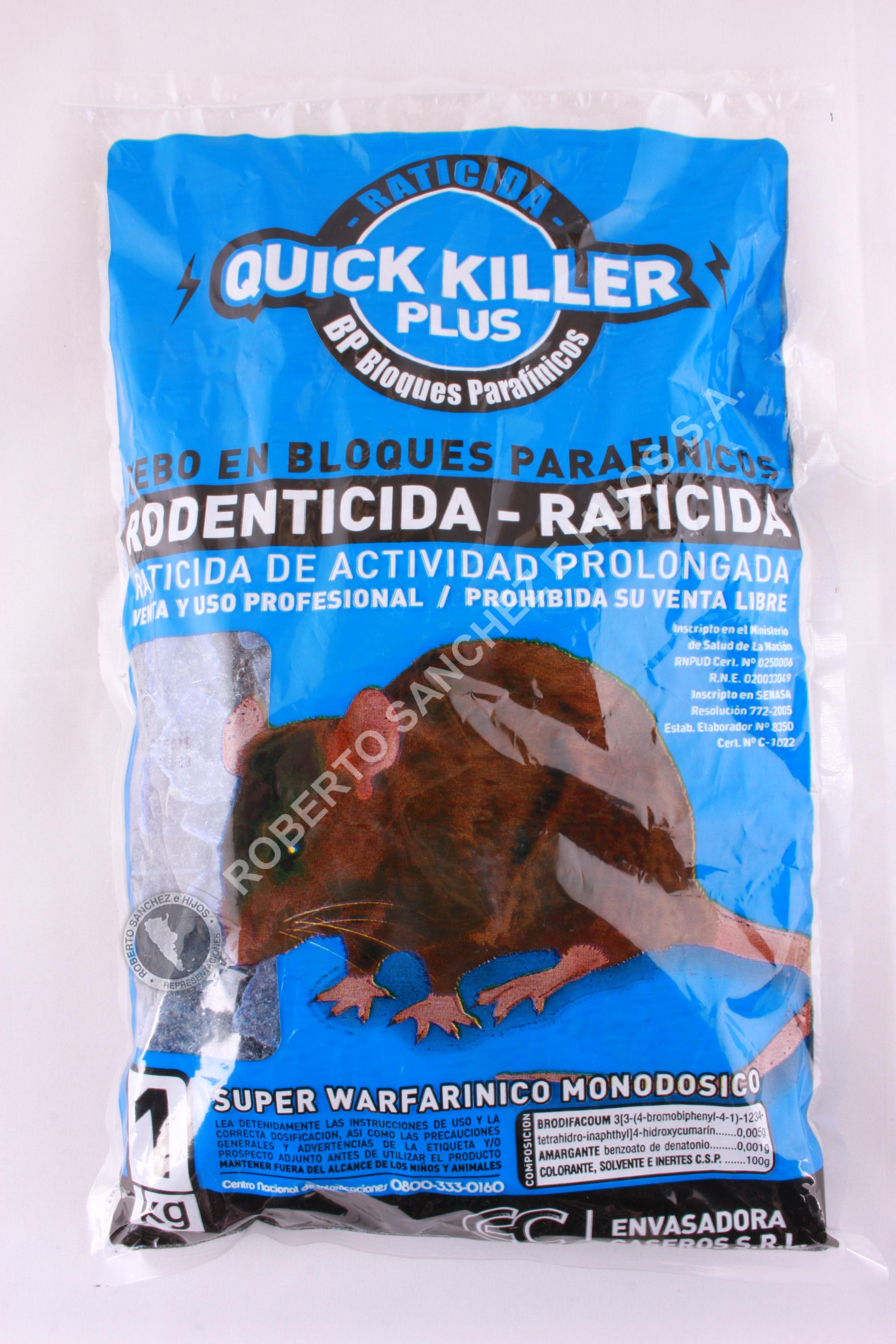 RATICIDA EN BLOQUE QUICK KILLER PLUS BP BOLSA X 1 KG. (CAJA X 12 UNIDADES) 