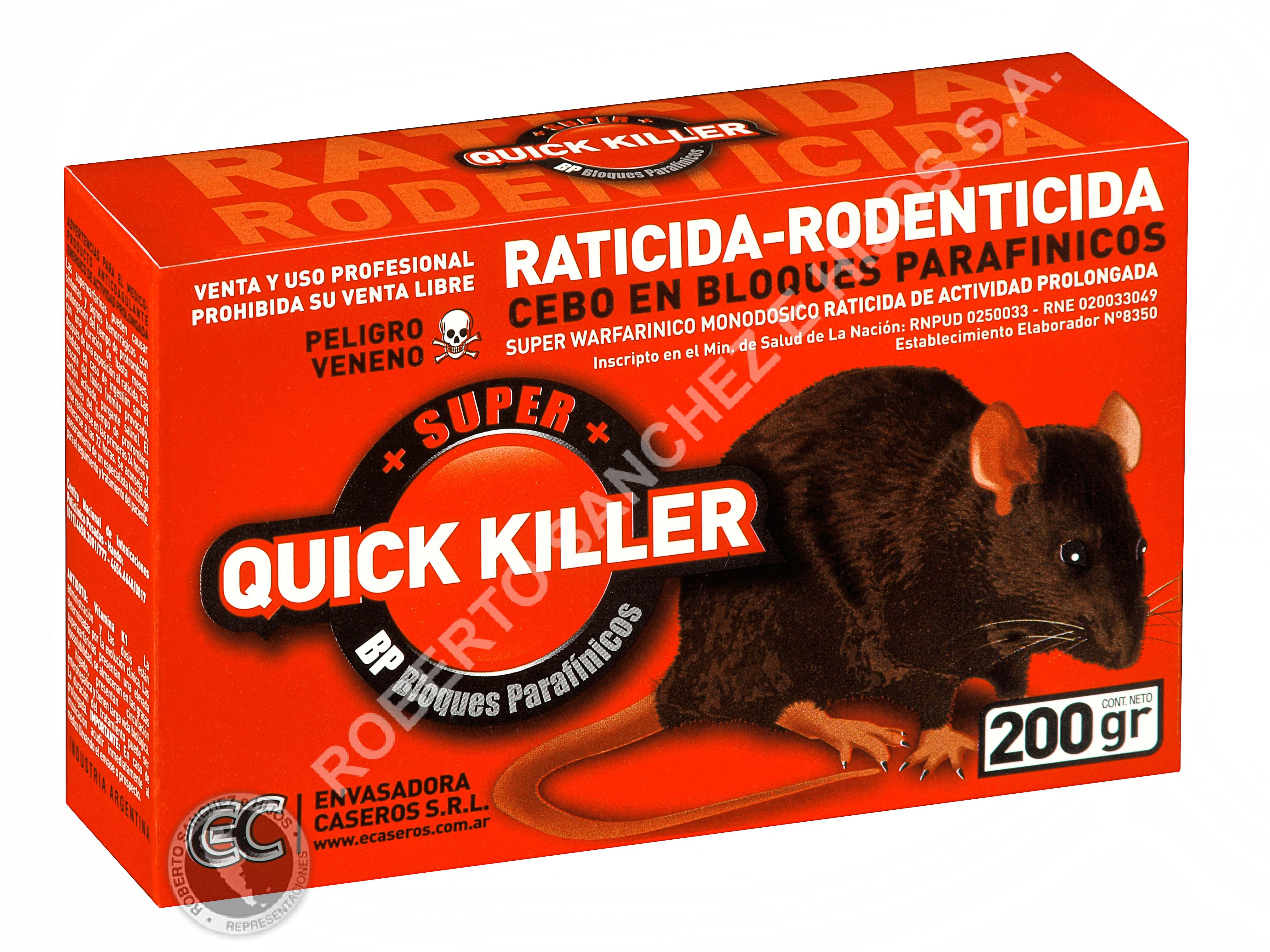 RATICIDA EN BLOQUE SUPER QUICK KILLER BP A BASE DE BROMADIOLONE (BLOQUE 15 A 20 G)