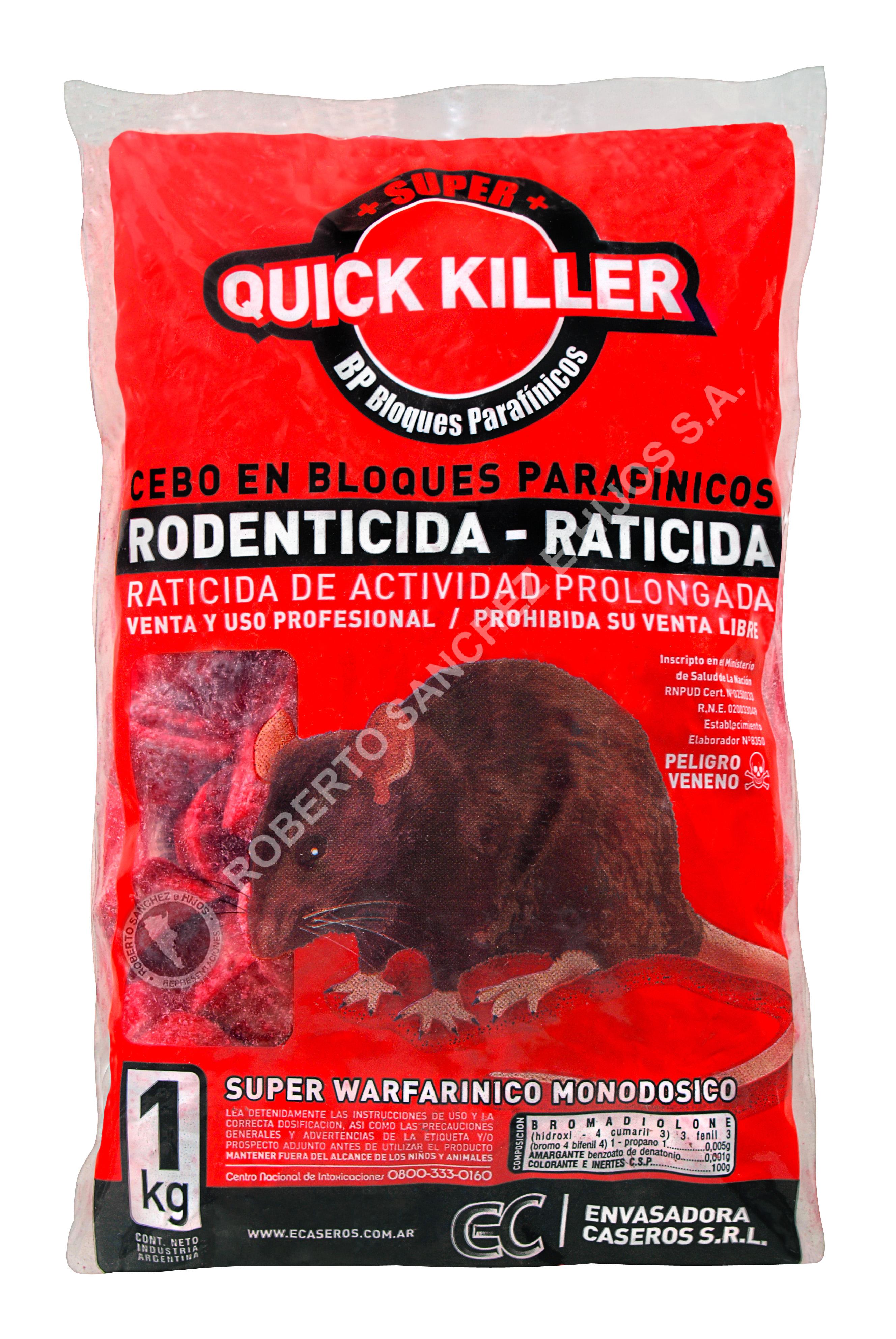 RATICIDA EN BLOQUE SUPER QUICK KILLER BP A BASE DE BROMADIOLONE (BLOQUE 15 A 20 G.)