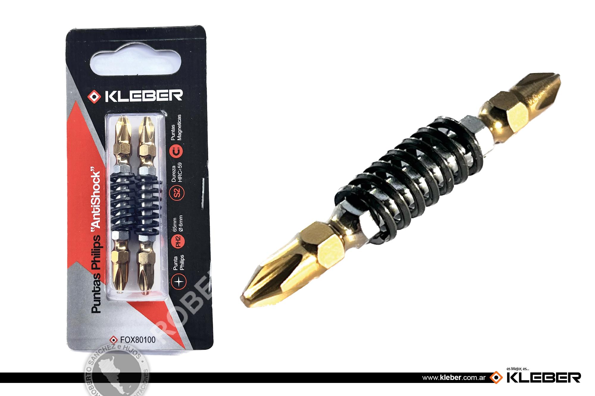 PUNTAS DE ATORNILLADOR IMANTADAS KLEBER PH2 X 65 MM - ESPECIAL TALADROS - TORQUE AUTO - PRECIO X BLISTER DE 2 UND. (120)