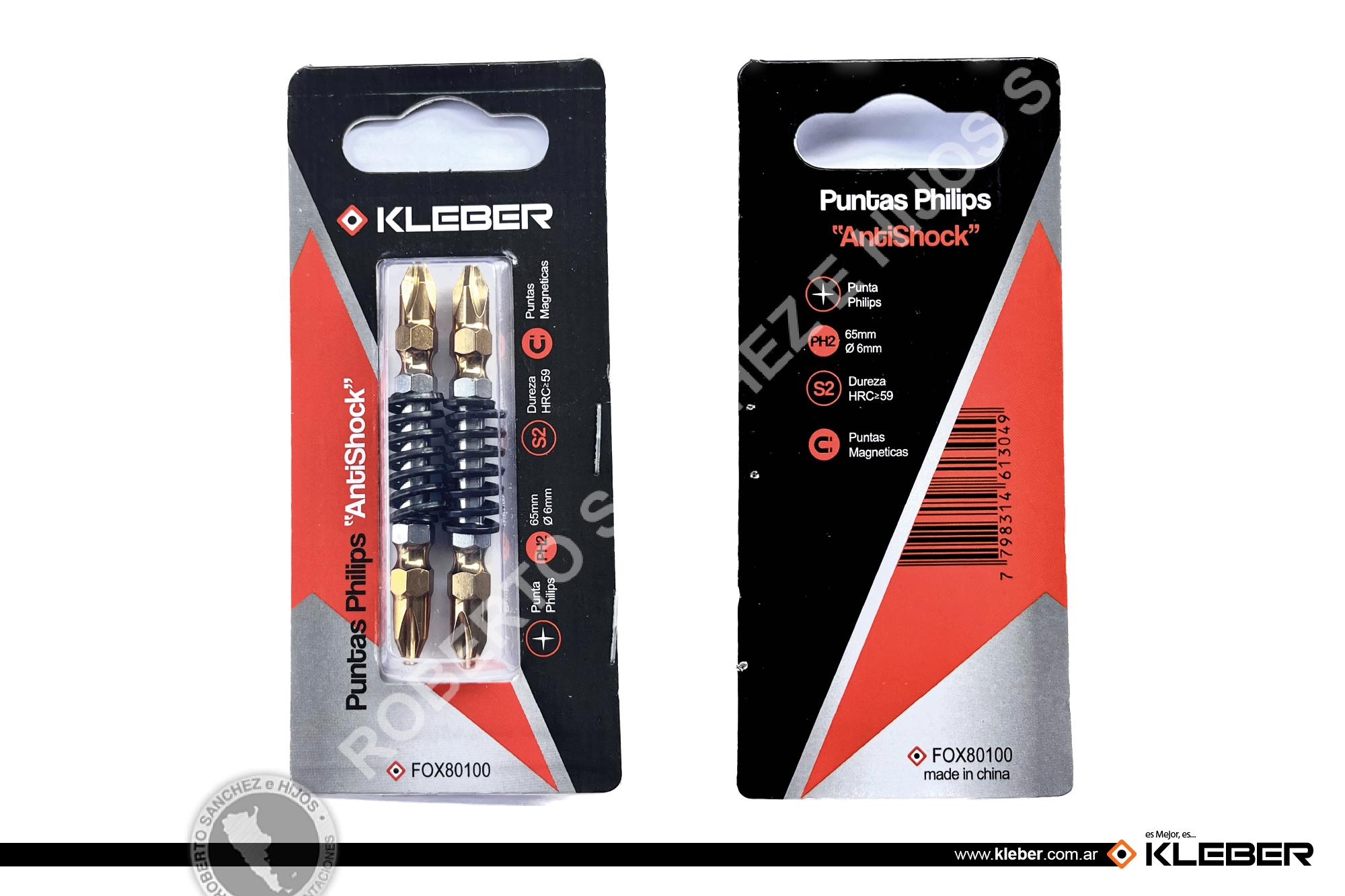 PUNTAS DE ATORNILLADOR IMANTADAS KLEBER PH2 X 65 MM - ESPECIAL TALADROS - TORQUE AUTO - PRECIO X BLISTER DE 2 UND. (120)