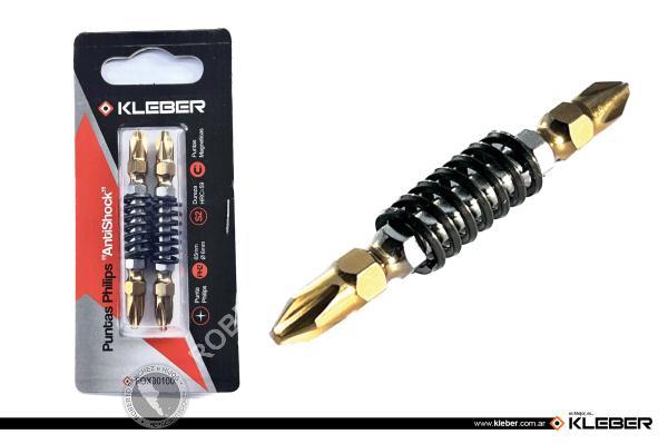 PUNTAS DE ATORNILLADOR IMANTADAS KLEBER PH2 X 65 MM - ESPECIAL TALADROS - TORQUE AUTO - PRECIO X BLISTER DE 2 UND. (120)