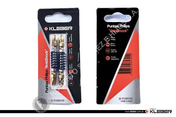 PUNTAS DE ATORNILLADOR IMANTADAS KLEBER PH2 X 65 MM - ESPECIAL TALADROS - TORQUE AUTO - PRECIO X BLISTER DE 2 UND. (120)