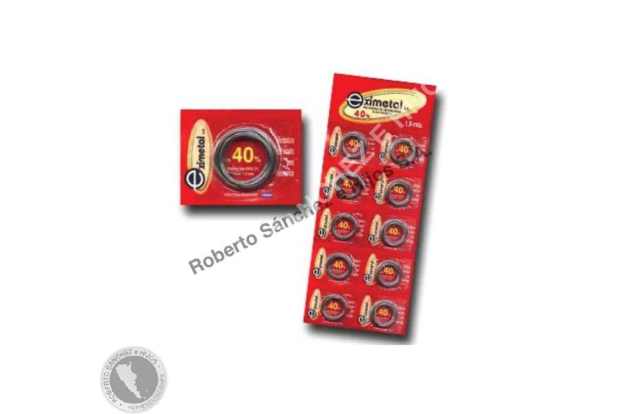 ESTAÑO EN BLISTER AL 40% "EXIMETAL" (BLISTER X 10 ROLLITOS DE ALAMBRE C/UNO) (CAJA X 20 BLISTERS) (PRECIO X BLISTER)