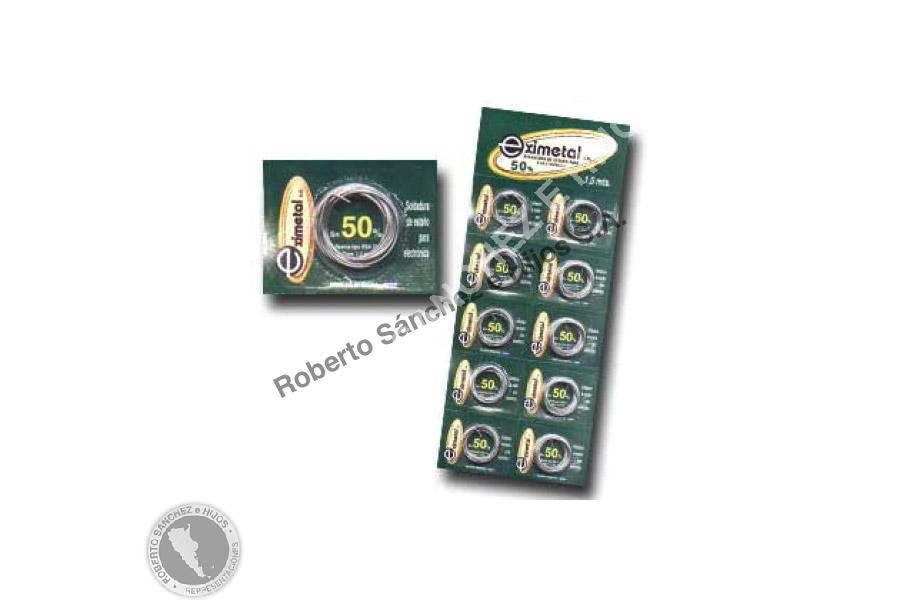 ESTAÑO EN BLISTER AL 50% "EXIMETAL" (BLISTER X 10 ROLLITOS DE ALAMBRE C/UNO) (CAJA X 20 BLISTERS) (PRECIO X BLISTER)