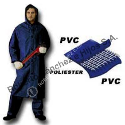 CAPA DE LLUVIA PVC/POL/PVC CON CAPUCHA COLOR AZUL TALLE "M" (CAJA X 10 UND) 