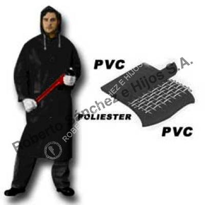 CAPA DE LLUVIA PVC/POL/PVC CON CAPUCHA COLOR NEGRO TALLE "XXXL" (CAJA X 10 UND) 