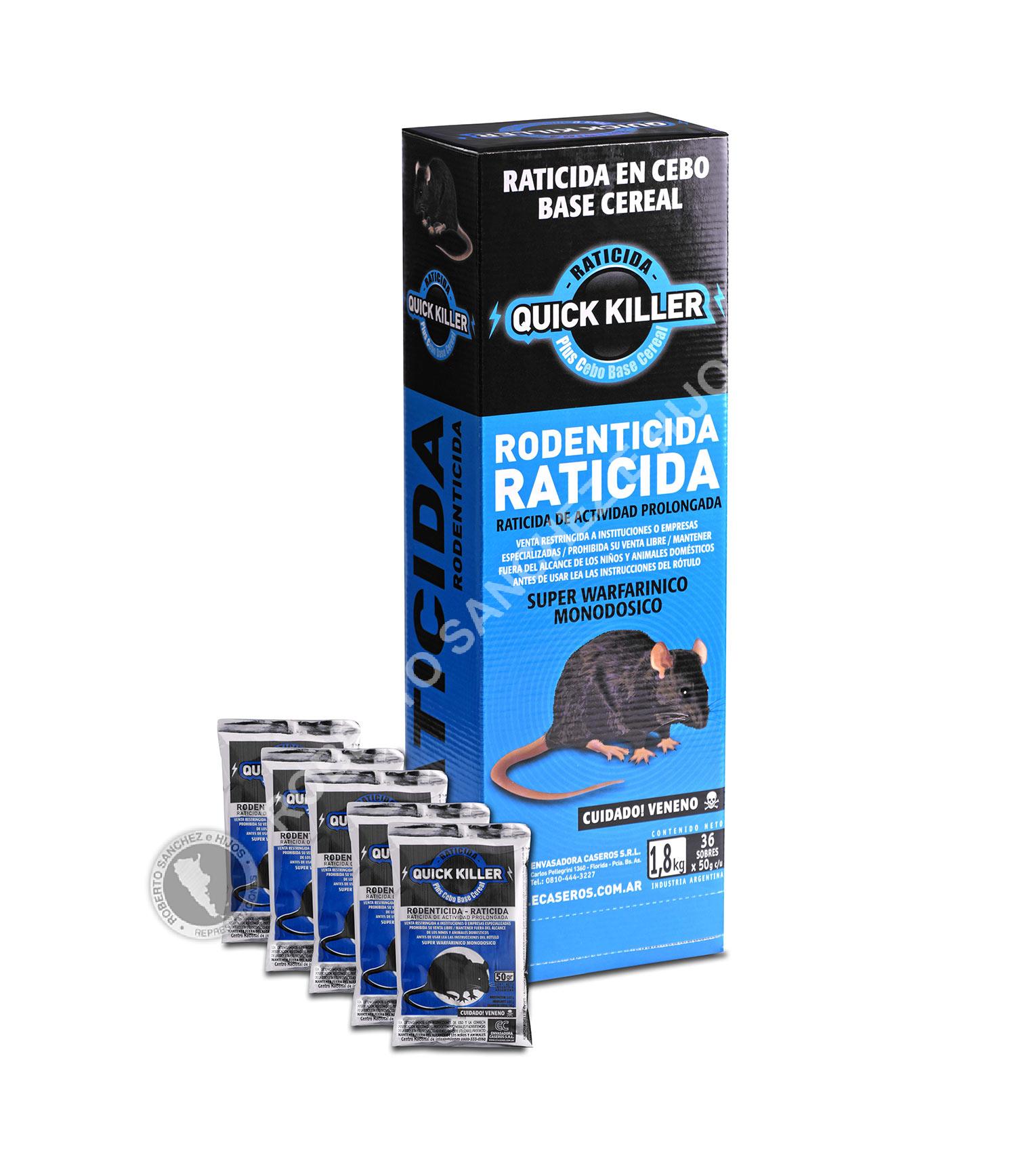 RATICIDA EN GRANO QUICK KILLER PLUS C A BASE DE BRODIFACOUM BOLSITA X 50 GRS. (CAJA X 36 BOLSITAS)(BULTO X 4 CAJAS)