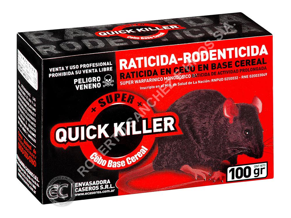 RATICIDA EN GRANO QUICK KILLER PLUS C A BASE DE BRODIFACOUM ESTUCHE X 100 GRS.(CAJA X 40 UNID)